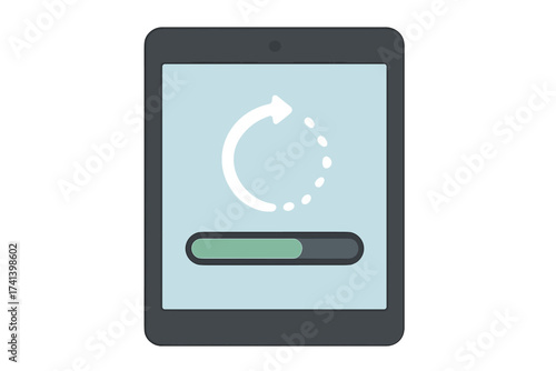 Smartphone system update and software upgrade concept with loading progress bar, digital technology, device interface, mobile upgrade illustration, vector graphic with transparent background