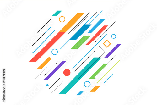 Abstract geometric vector banner design with colorful lines and hexagon pattern, modern minimalist background, dynamic shapes, transparent layout, ordered set