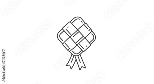 Ketupat Illustration: Traditional Woven Rice Cake with Ribbon.