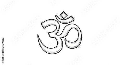 Sketchy Hand-Drawn Om Symbol Illustration.