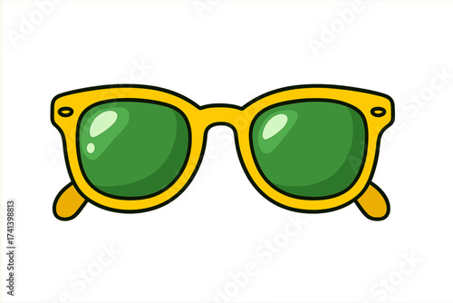Bright yellow trendy sunglasses with green lenses in cartoon style, isolated on white background, symbolizing Brazil culture and summer fashion vector illustration