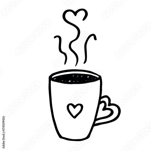Cute cup of tea or coffee with rising steam Simple mug clipart Cozy home doodle Single element for print, web, design, decor