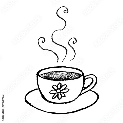 Cute cup of tea or coffee with rising steam Simple mug clipart Cozy home doodle Single element for print, web, design, decor