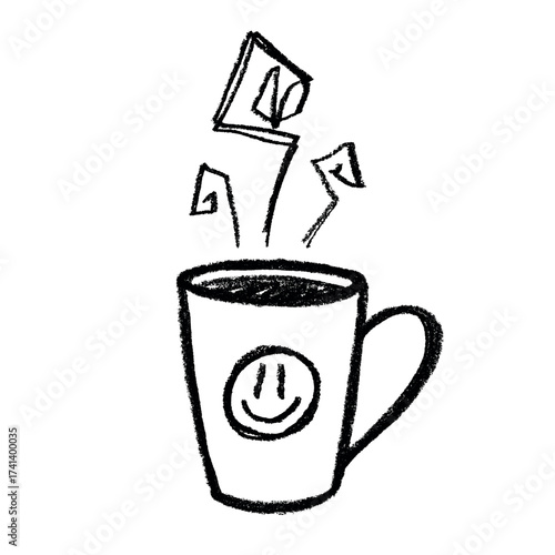 Cute cup of tea or coffee with rising steam Simple mug clipart Cozy home doodle Single element for print, web, design, decor