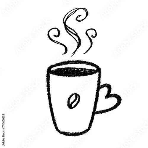 Cute cup of tea or coffee with rising steam Simple mug clipart Cozy home doodle Single element for print, web, design, decor