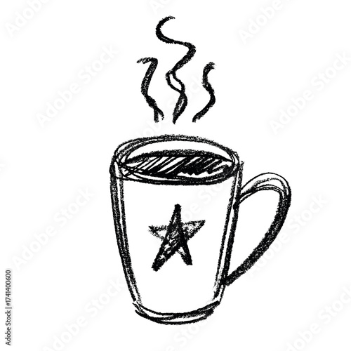 Cute cup of tea or coffee with rising steam Simple mug clipart Cozy home doodle Single element for print, web, design, decor