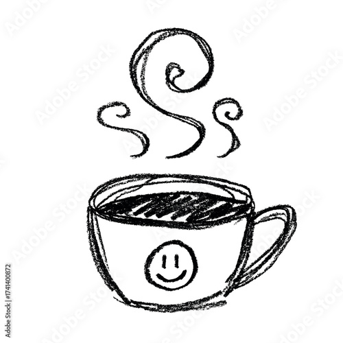 Cute cup of tea or coffee with rising steam Simple mug clipart Cozy home doodle Single element for print, web, design, decor