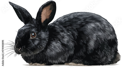 Adorable Black Rabbit Sitting on White Background
