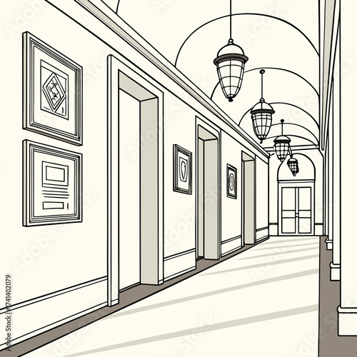 Vector art of hallway interior sketch