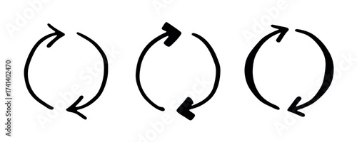 Set of hand drawn recycle arrow icon Recycling resources symbol Reuse of materials, zero waste, green environment, saving the planet