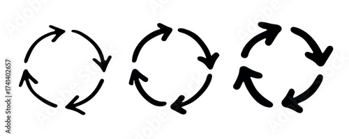 Set of hand drawn recycle arrow icon Recycling resources symbol Reuse of materials, zero waste, green environment, saving the planet