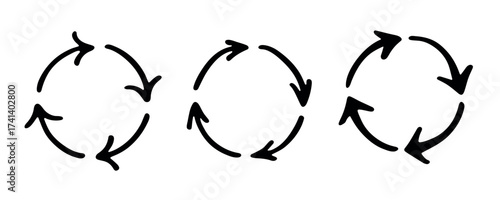 Set of hand drawn recycle arrow icon Recycling resources symbol Reuse of materials, zero waste, green environment, saving the planet