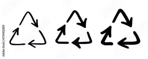 Set of hand drawn recycle arrow icon Recycling resources symbol Reuse of materials, zero waste, green environment, saving the planet