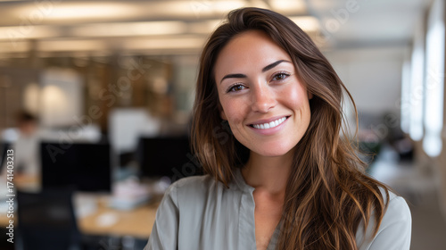 Wallpaper Mural Friendly young businesswoman standing in bright modern office interior Torontodigital.ca