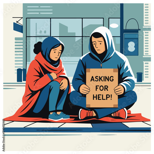 Compassionate World Homeless Day flat vector illustration with city streets, volunteers, donations, outreach programs, winter shelters, and human support concepts