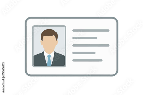 Identification card vector icon. Personal info data on an identity document. Employee badge with photo for access or verification. Driver license or staff pass concept. Man.