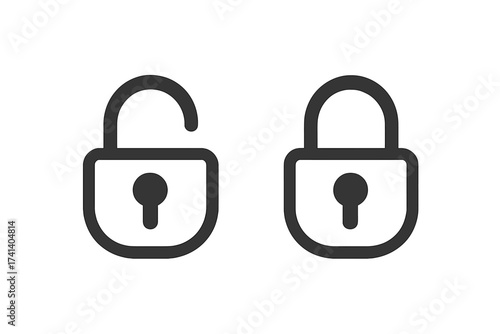 Lock open and lock closed icon set. Security symbol. Vector padlock illustration. Unlocked and locked concept. Metaphor for safety, privacy, protection, access, secure password.