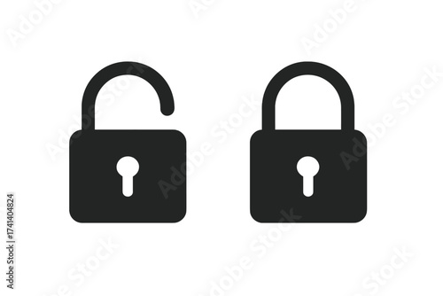 Lock open and lock closed icons set. Padlock symbol for security and safety. Vector illustration for web design. Concept of access, privacy, protection, login and logout.