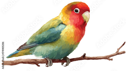 Colorful Fischer's Lovebird Sitting on Tree Branch