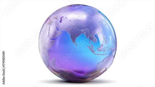Animated 3 d earth globe with colorful reflections on white background