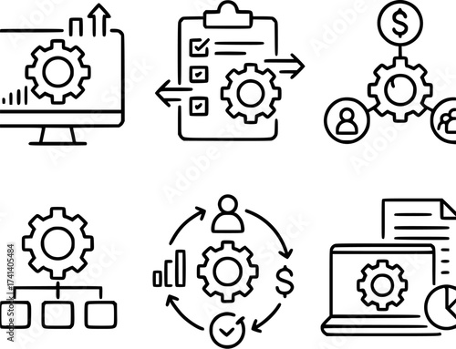 Enterprise resource planning ERP system management icons set