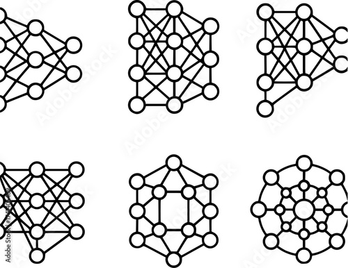 Deep learning neural network architecture vector icons collection