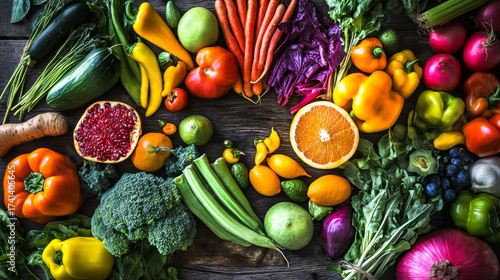 Wallpaper Mural Vibrant Assortment of Fresh Market Vegetables and Fruits on Rustic Wooden Table Torontodigital.ca