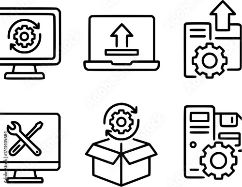 Legacy system upgrade utilities icons set for software update and system modernization