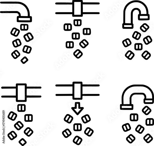 LLM tokens pipeline vector icons set artificial intelligence data flow outline