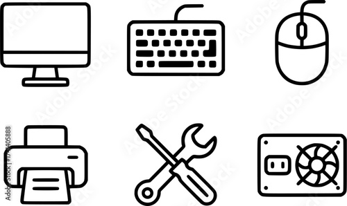 Peripheral devices and hardware tools icons set vector