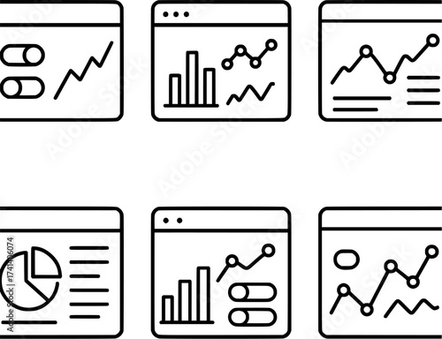 Tech Dashboard Vector Icons with Graph Charts and Toggles Line Design