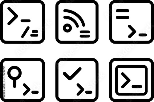 Terminal command line vector icons set sudo ping black outline illustration