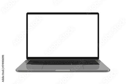 Realistic laptop isolated on white background with blank screen, modern computer notebook, mobile device, vector illustration, technology, digital device, portable computer
