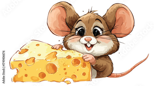 Adorable Brown Cartoon Mouse Enjoying Happiness and Joyful Expression