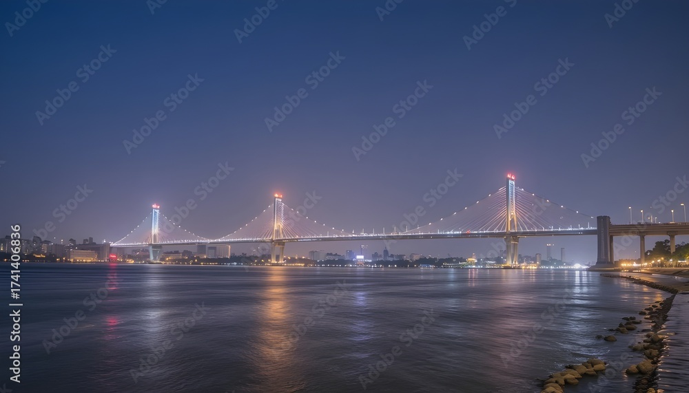 Obraz premium A stunning night view of the Bandra Worli Sea Link in Mumbai, India.