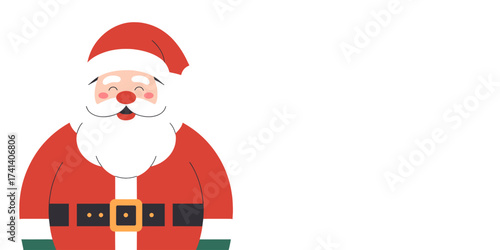 Smiling cartoon Santa Claus character in red suit with beard and hat, festive Christmas design isolated on transparent background.