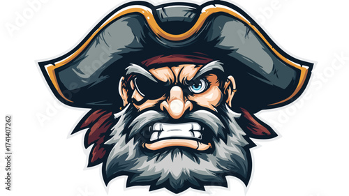 Fierce Pirate Head with Hat and Eye Patch - Angry Expression, Masculine Look, Intense Character