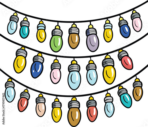 Colorful String Lights Garland Illustration Festive and Cheerful Decoration for Celebrations and Events