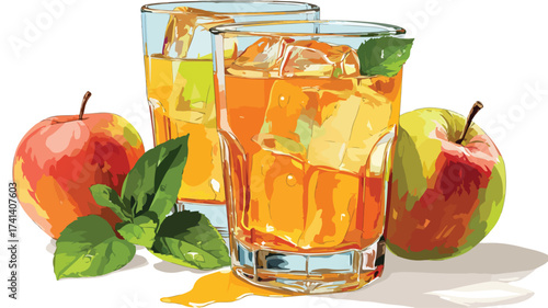 Apple Juice Sweet Refreshing Drink Vector Illustration