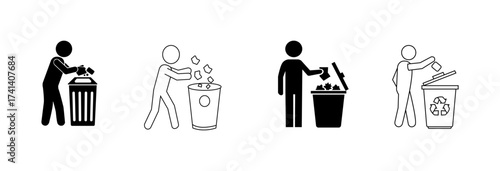 Person throwing trash into a bin icon recycling symbol