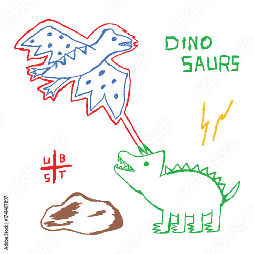 kids drawing scribble dinosaur illustration