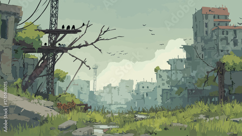 Dramatic Post-Apocalyptic War Scene Background Image for Graphic Design Projects