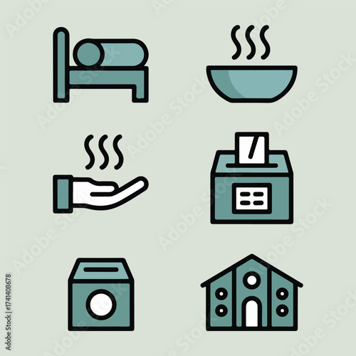 Solid color vector illustration for World Homeless Day, showing empathy, charity, social change, homeless support, urban aid, community help, and awareness campaigns