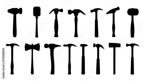 Set of hammer silhouettes vector