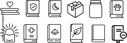Minimal line style education and book icons with clean modern design. Perfect for learning, library, school, and knowledge projects. Editable outline vector set for digital use.