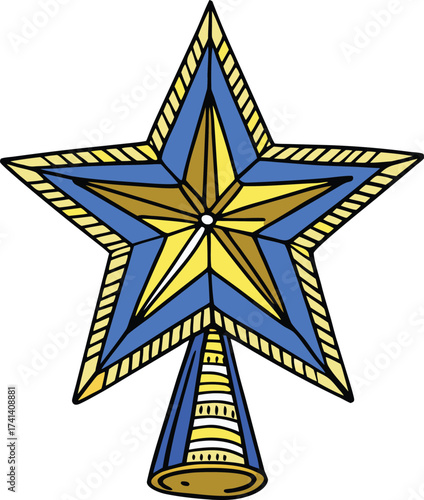 Festive Holiday Cheer A Classic Blue and Gold Christmas Tree Topper Adding Sparkle and Charm to the Festive Season