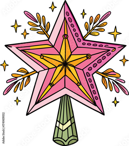 Whimsical Christmas Tree Topper Festive Star with Ornate Details and Sparkling Accents Holiday Season