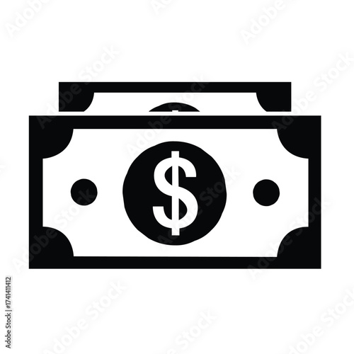 Simple black silhouette icon of two overlapping dollar banknotes, representing currency, finance, and wealth.