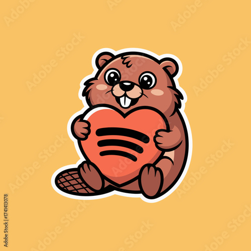 An adorable illustration of a beaver holding a heart symbolizing love and care, perfect for fun projects relating to wildlife or conservation efforts.