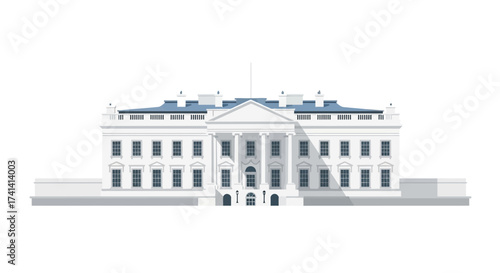Minimalist Flat Design National White House Building Landmark Illustration